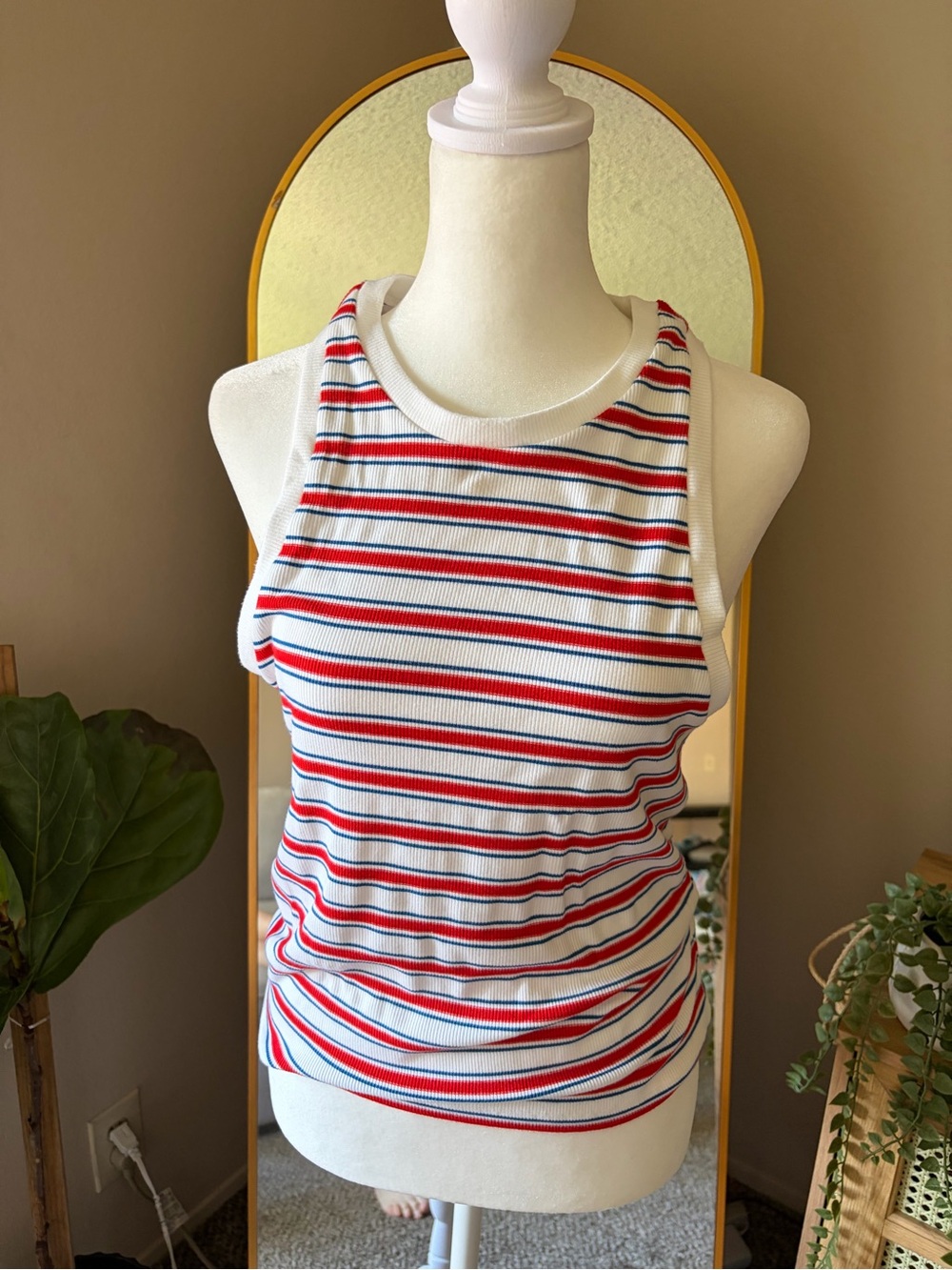Maeve by Anthropologie Striped Red & Blue Ribbed Tank Top - White Base